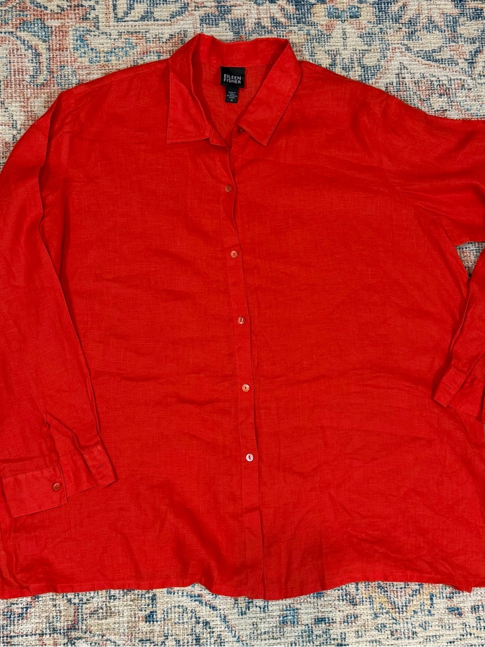 Eileen Fisher Burnt Orange Irish Linen Button Down Shirt Relaxed Fall M - Picture 5 of 10